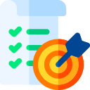 List of goals objectives with arrow hitting bullseye